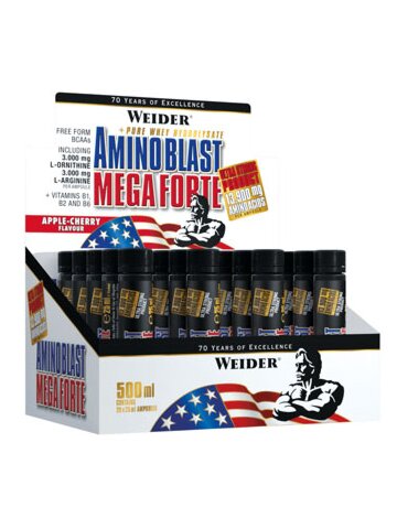 Weider Amino Blast Mega Forte - trinkfertige Aminosäuren mit Vitamin B6 (20 Ampullen à 25 ml)